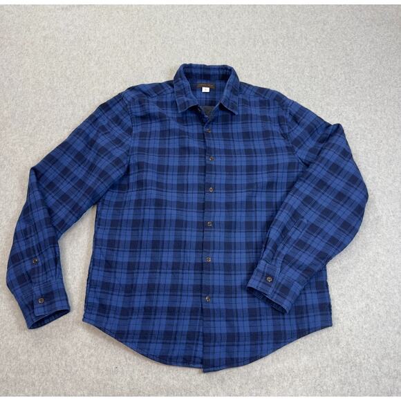 Thomas Dean Shirt Jacket Men L Blue Plaid Button Up Insulated Long Sleeve Casual - Picture 1 of 8